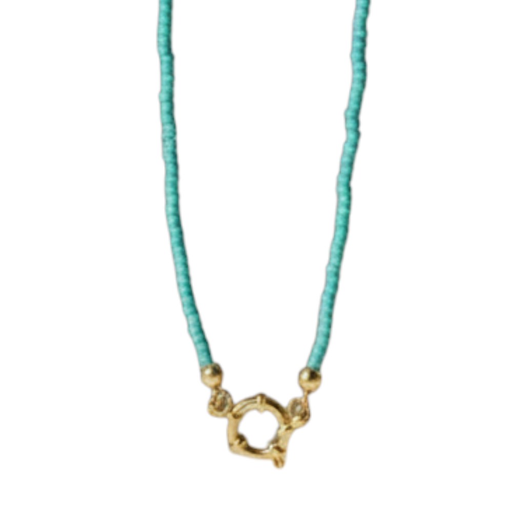 Stalen Bedelketting met kraaltjes blauw - Goudkleur - Unisex