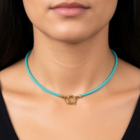 Stalen Bedelketting met kraaltjes blauw - Goudkleur - Unisex