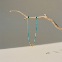 Stalen Bedelketting met kraaltjes blauw - Goudkleur - Unisex