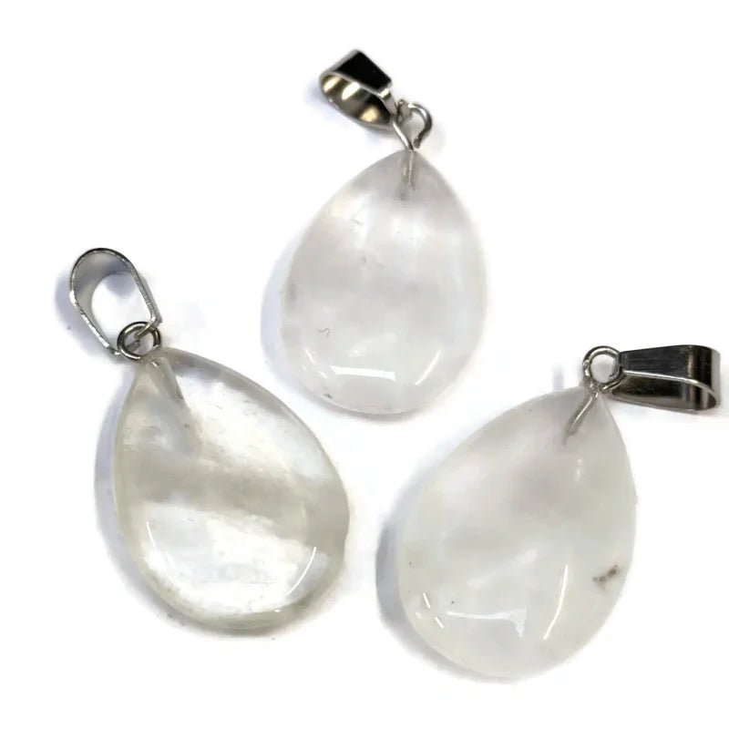 Witte Kwarts Druppel Hanger met Rvs - Heren