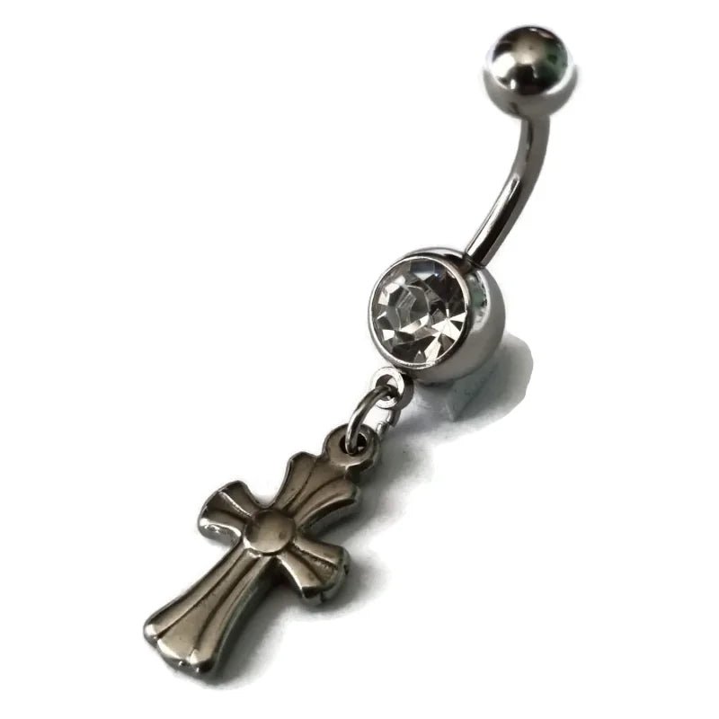 Zilverkleurige Navelpiercing met Kruisje - Heren