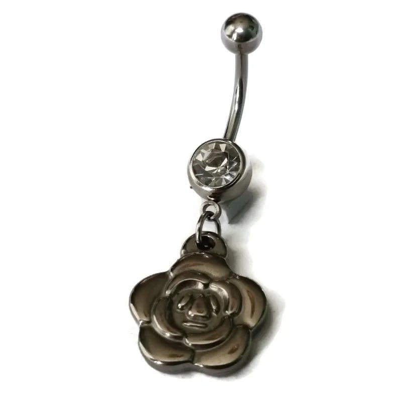 Zilveren Navelpiercing met Rozenhanger - Heren