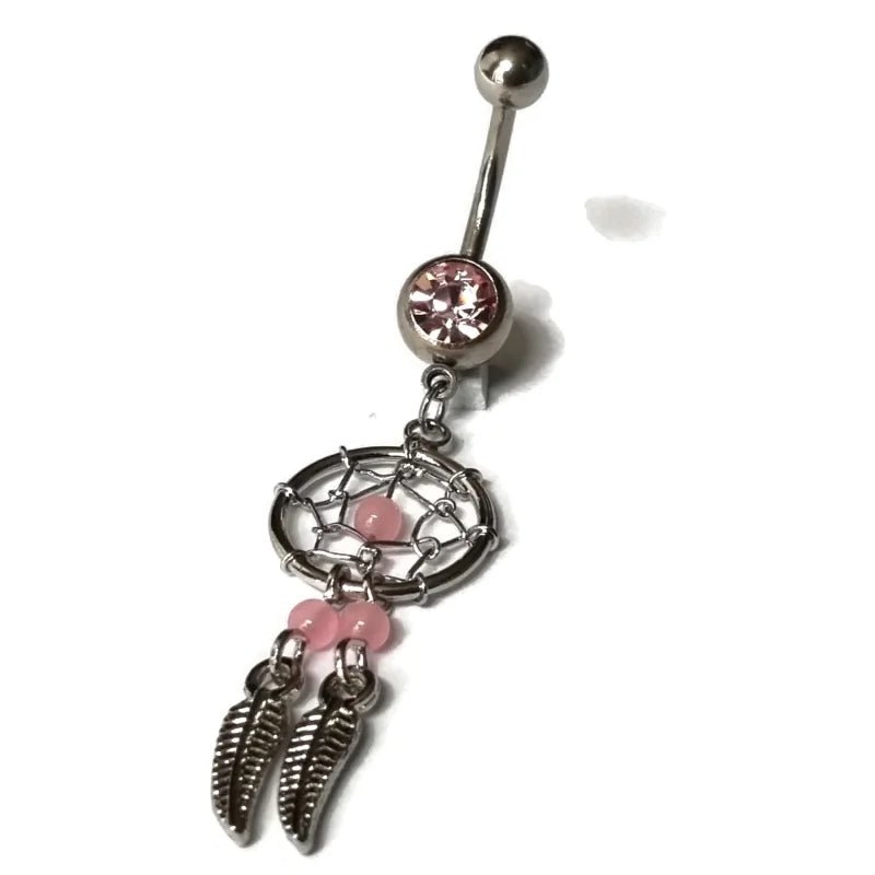 Lange Navelpiercing Dromenvanger met Veertjes - Unisex
