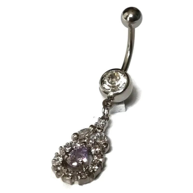 Stijlvolle Stalen Navelpiercing met Lila Druppel - Unisex