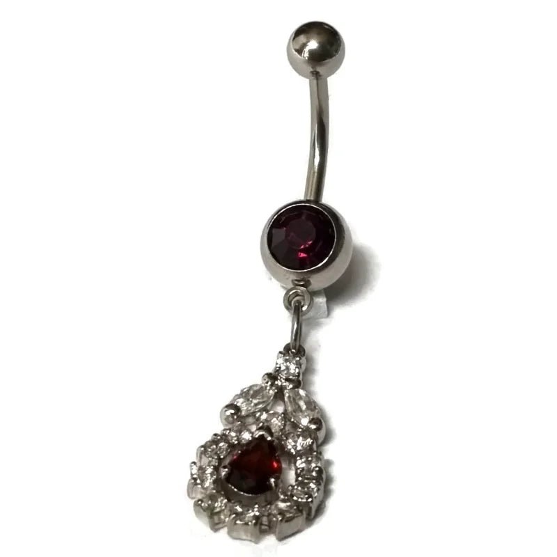 Stalen Navelpiercing met Rode Druppel - Heren