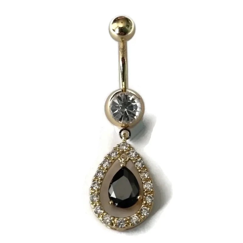 Stalen Navelpiercing Met Zwarte Druppel Goudkleur - Unisex