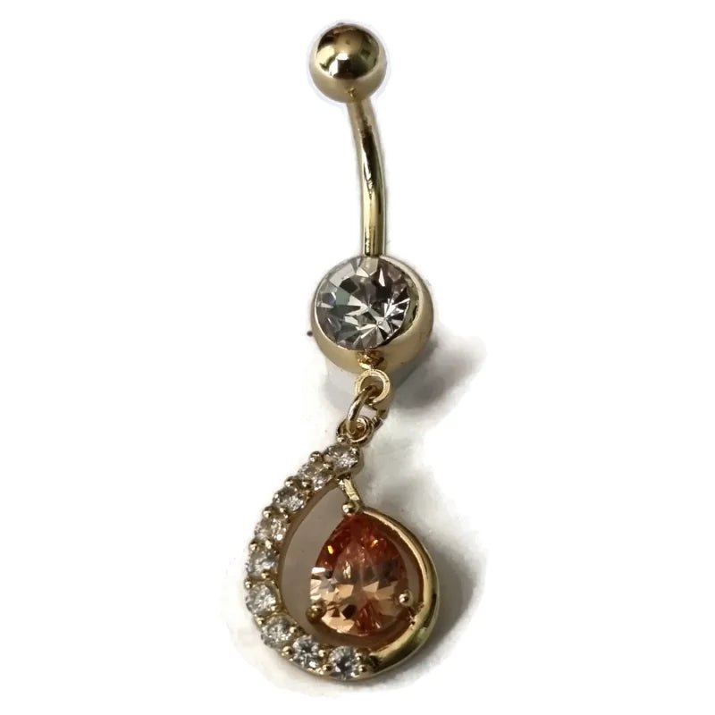 Luxe Goudkleur Navelpiercing met Zirkonia Druppelhanger - Unisex
