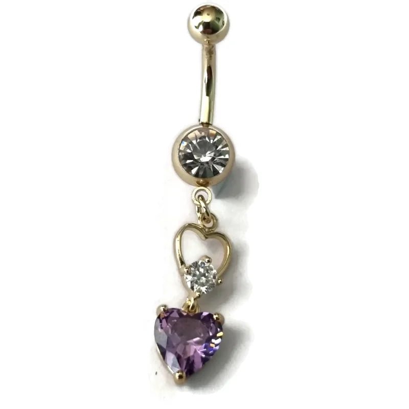 Dubbele Hartjes Navelpiercing met Zirkonia Stenen - Unisex