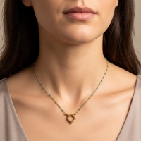 Groene Emaille Bedel Damesketting met bolletjes - 40 cm - Dames