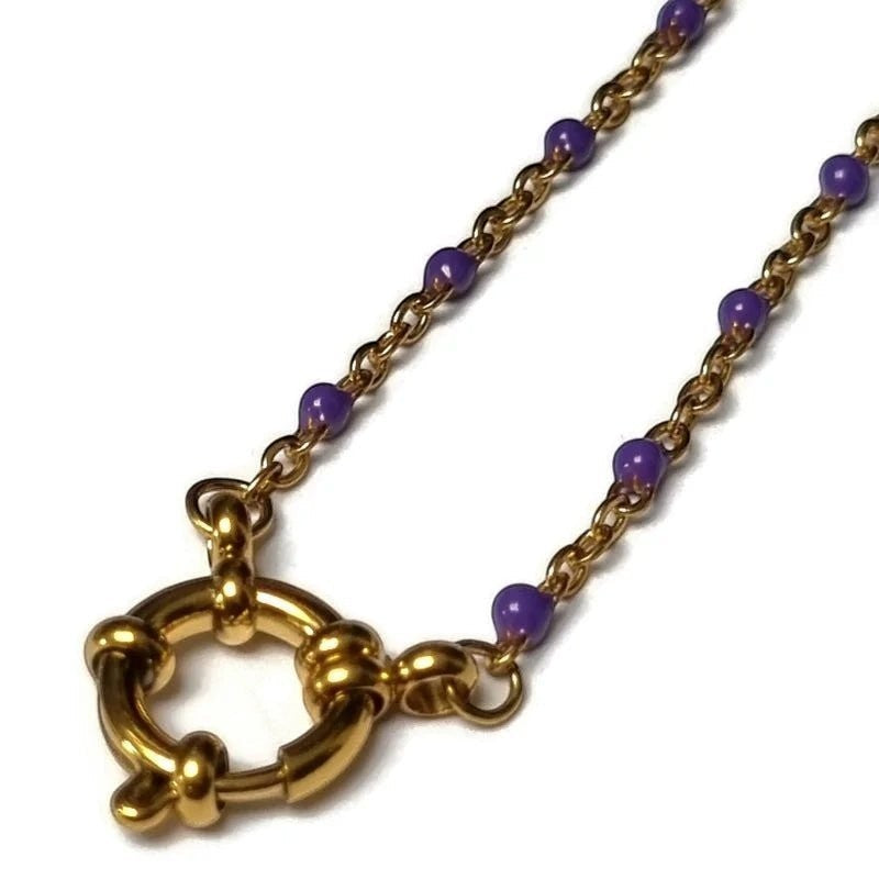 Paars Emaille Damesketting met Bedel - 40 cm - Dames