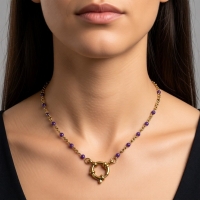 Paars Emaille Damesketting met Bedel - 40 cm - Dames
