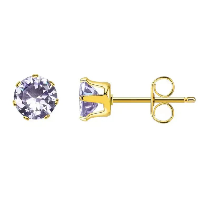 Goudkleurige Zirkonia Oorbellen 6mm Lila -