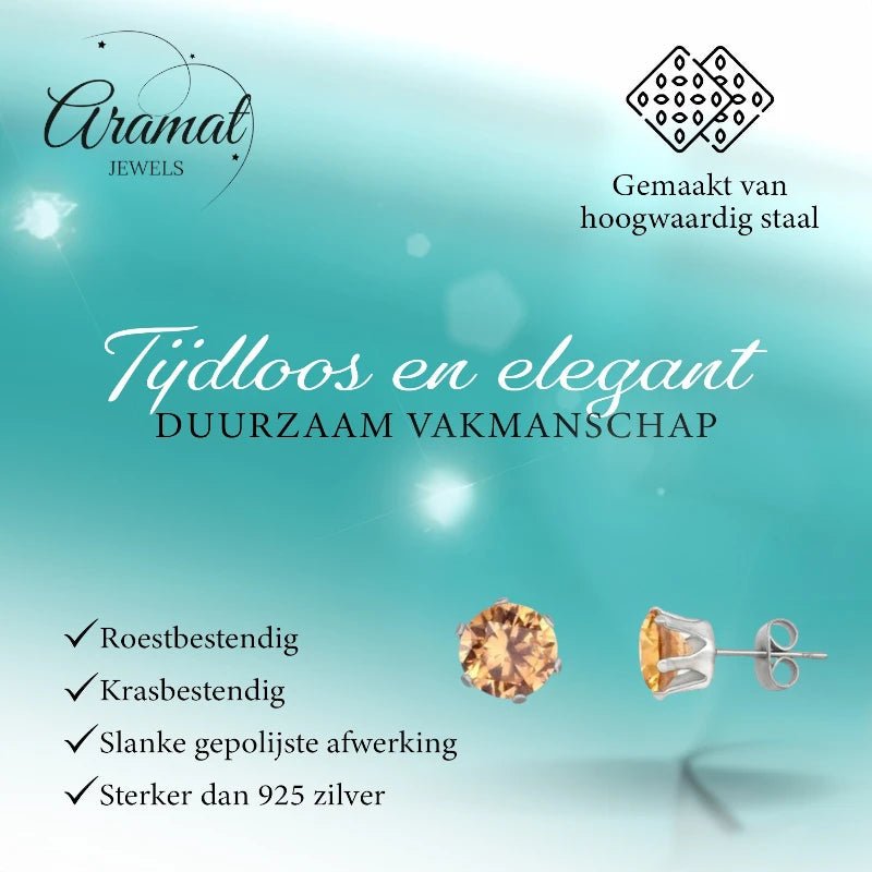 Stalen Oorstekers met Champagne Zirkonia - Rond - 3mm -
