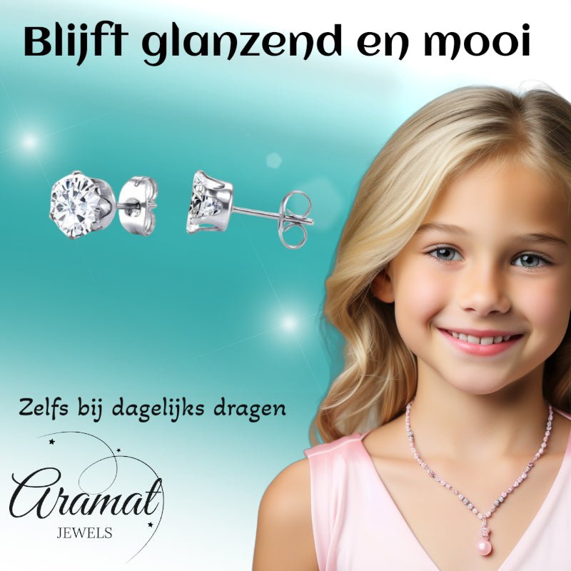 Stalen Oorstekers met Transparante Zirkonia - Rond - 2mm -