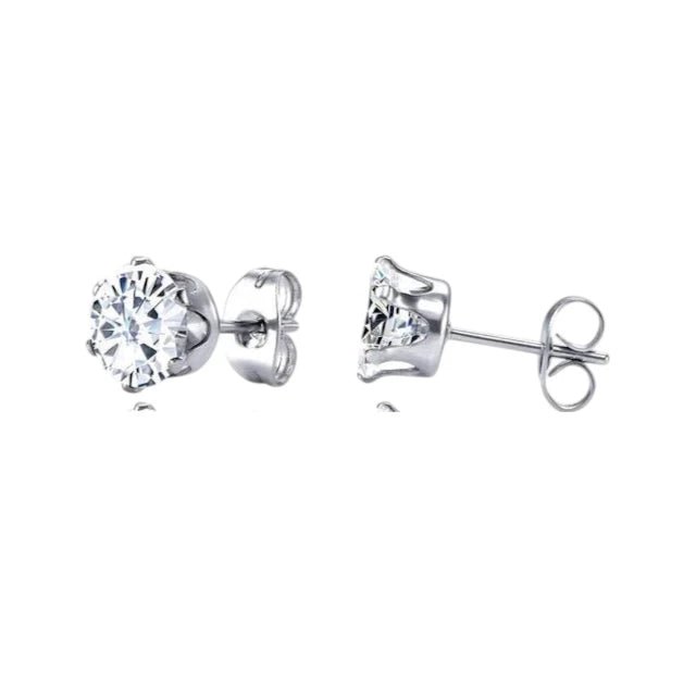 Stalen Oorstekers met Transparante Zirkonia - Rond - 2mm -