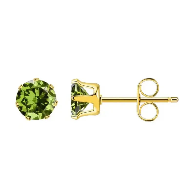 RVS zirkonia Oorbellen Olijf Groen - Zilverkleur / 3mm -