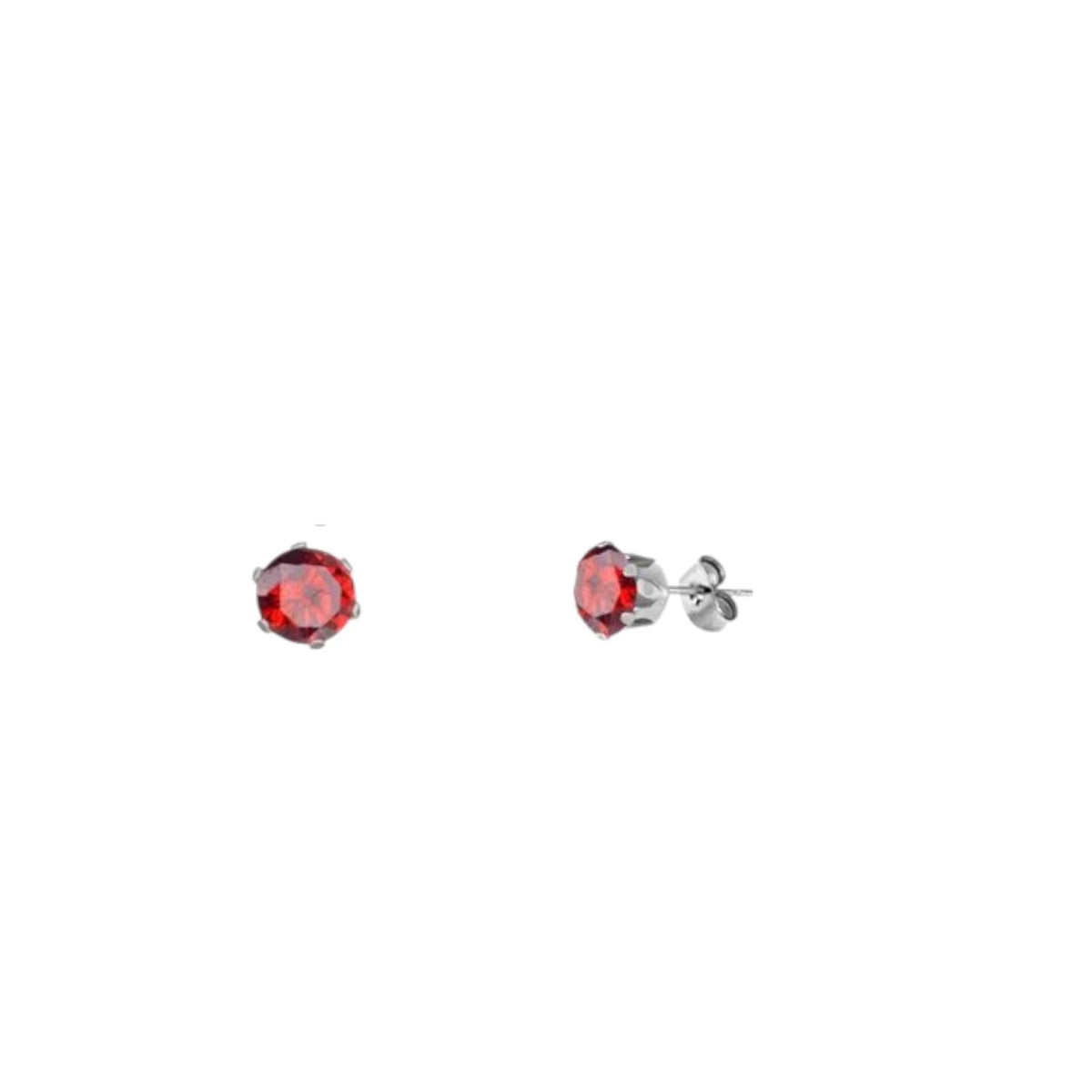 Zilverkleurige RVS Oorstekers met Rode Zirkonia - Rond - 3mm -