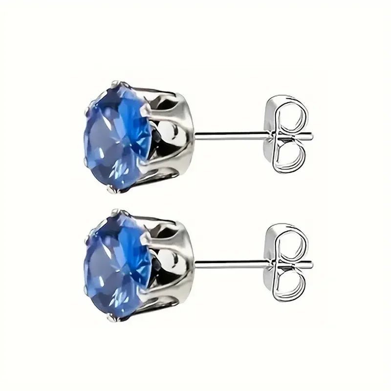 Zilverkleurige RVS Oorstekers met Blauwe Zirkonia - 8 mm -