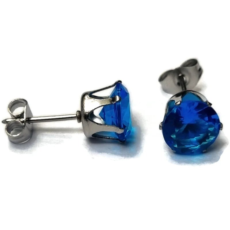 Zilverkleurige RVS Oorstekers met Blauwe Zirkonia - 8 mm -