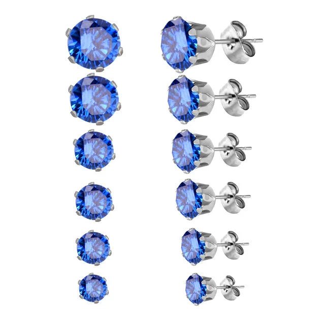 RVS Zirkonia Oorbellen Donkerblauw Rond - Blauwe Kristal Oorstekers - Zilverkleur / 3mm -