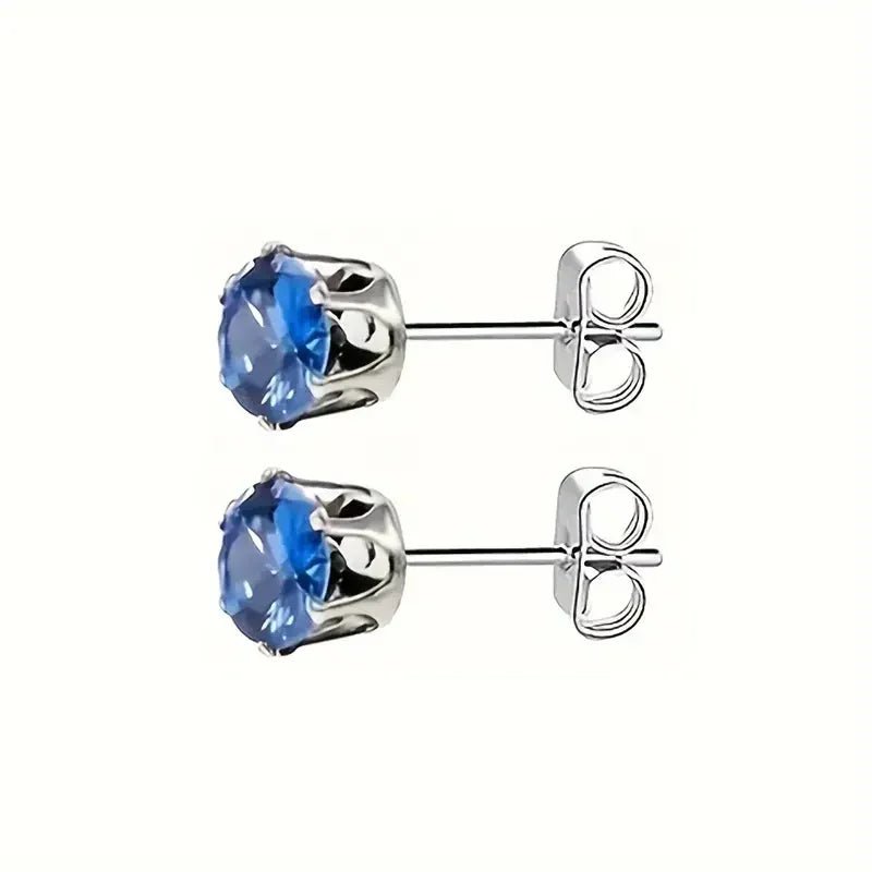 RVS Zirkonia Oorbellen Donkerblauw Rond - Blauwe Kristal Oorstekers - Zilverkleur / 3mm -