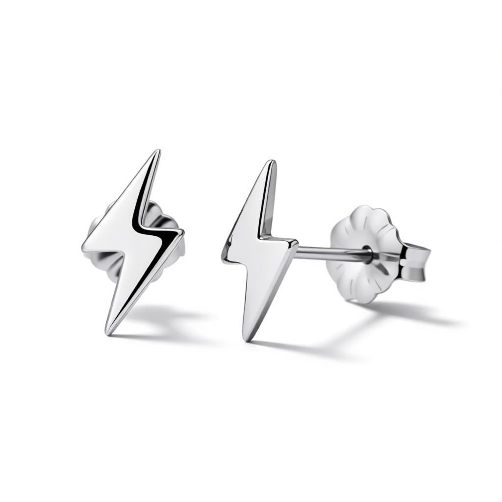 Oorbellen &acirc;&euro;&ldquo; Titanium Bliksem Flits Zilverkleurig (11x6mm) -
