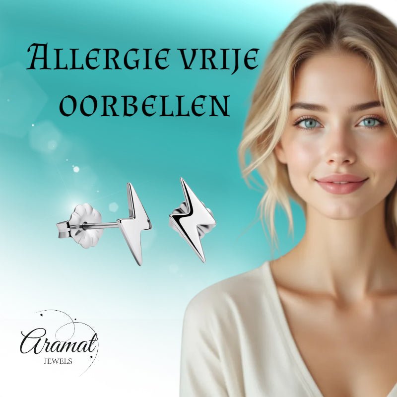 Oorbellen &acirc;&euro;&ldquo; Titanium Bliksem Flits Zilverkleurig (11x6mm) -