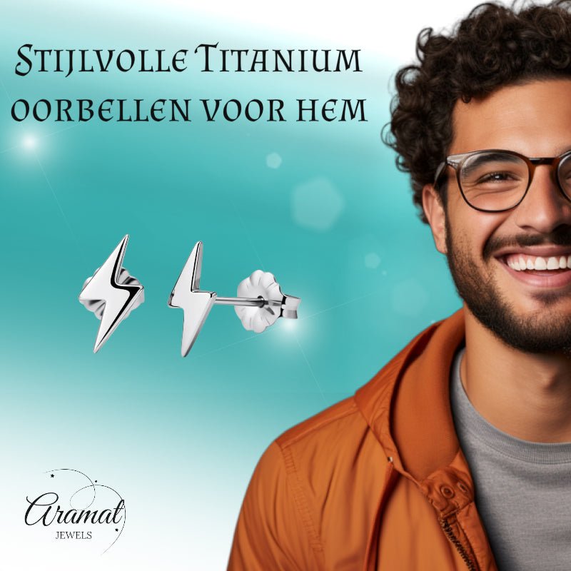 Oorbellen &acirc;&euro;&ldquo; Titanium Bliksem Flits Zilverkleurig (11x6mm) -