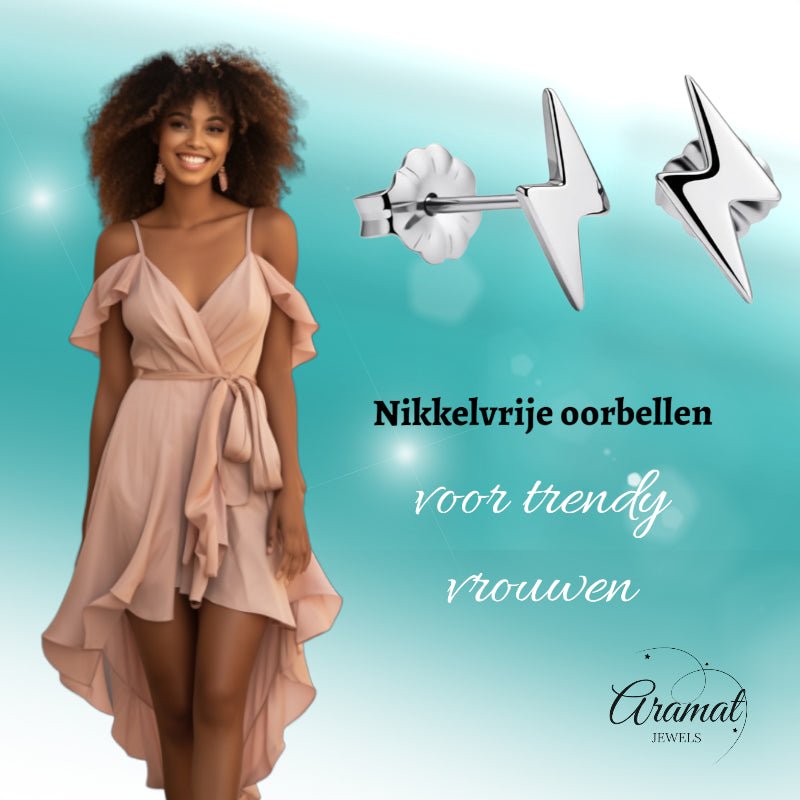 Oorbellen &acirc;&euro;&ldquo; Titanium Bliksem Flits Zilverkleurig (11x6mm) -