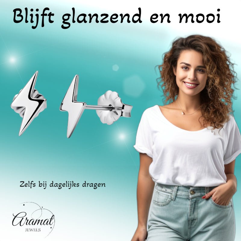 Oorbellen &acirc;&euro;&ldquo; Titanium Bliksem Flits Zilverkleurig (11x6mm) -