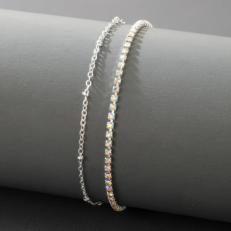 Stalen Dubbel Enkelbandje met Bolletjes Ketting - Zilverkleurig - Dames