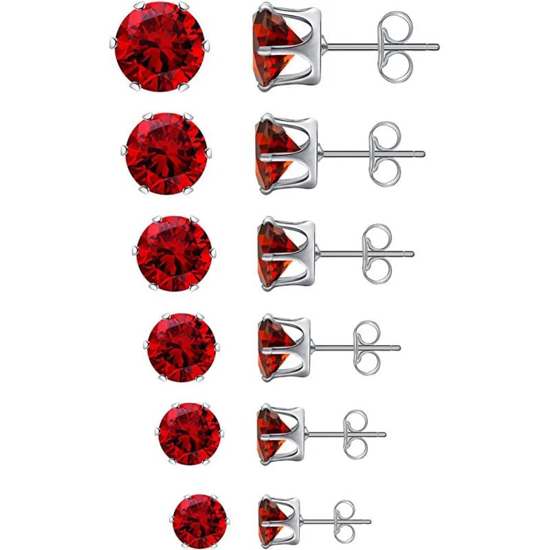 RVS Zirkonia oorbellen rood - rond - Zilverkleur / 8mm -