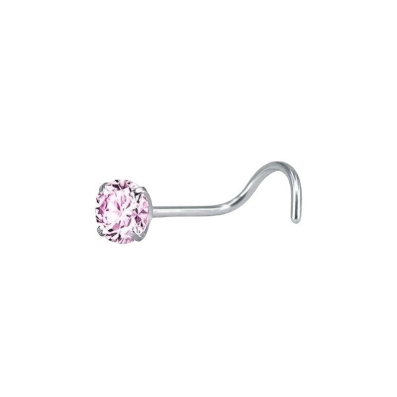 Stalen Neuspiercing met Roze Zirkonia