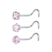 Stalen Neuspiercing met Roze Zirkonia