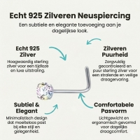 Stalen gebogen neuspiercing  met zirkonia steentje - Rond - Unisex