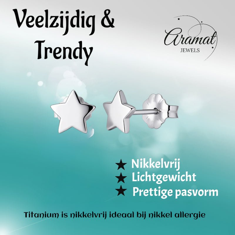 Oorbellen &acirc;&euro;&ldquo; Titanium Ster Zilverkleurig (7mm) -