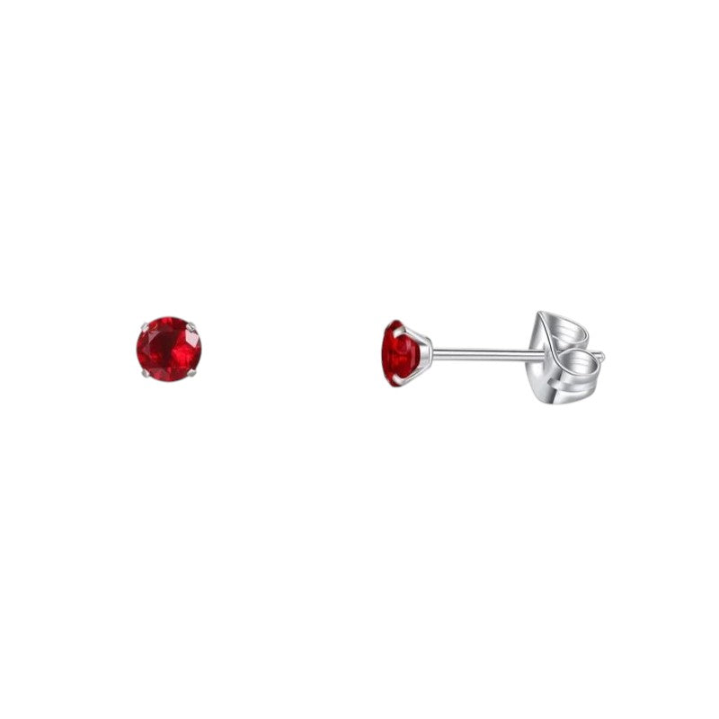 Titanium oorbellen zirkonia rood - 3mm -