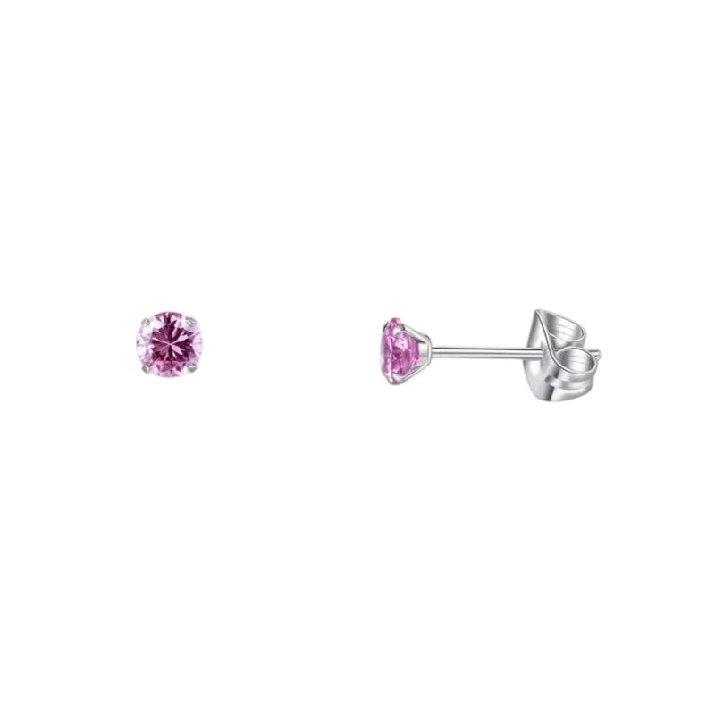 Titanium Oorbellen Met roze Zirkonia - 3mm -