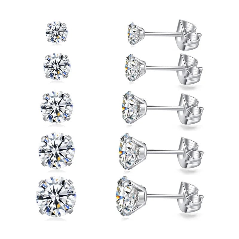 Elegante Titanium Oorbellen Met transparante Zirkonia - 3mm -