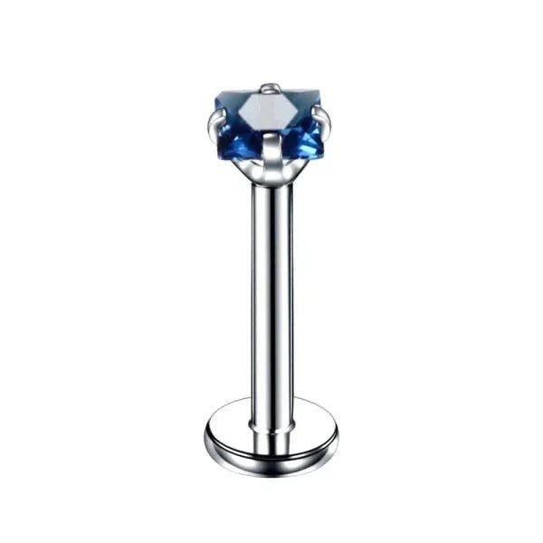 Vierkante Zirkonia Labret piercing - 3mm / Zilverkleurig / Donker Blauw - Unisex