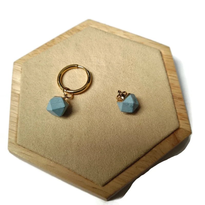 Stijlvolle Hexagon Oorbellen van Rvs - Goudkleur / Icy Morn Blauw (Imitatiesteen) - Unisex