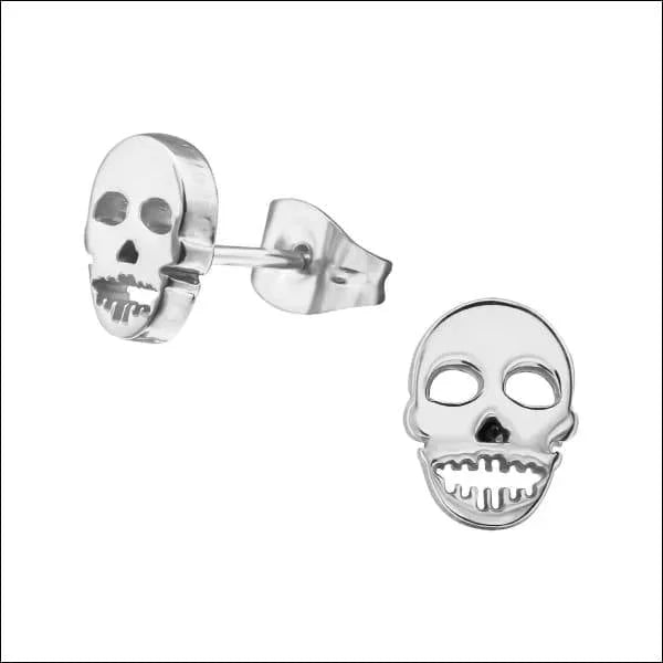Stalen Doodshoofd Oorbellen - Zilverkleurig-10x5mm -