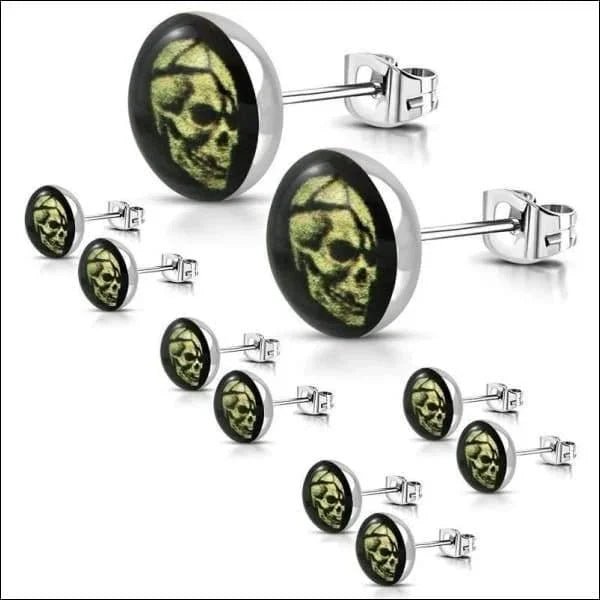 Stalen Doodshoofd Oorbellen - Zilverkleurig-10x5mm -