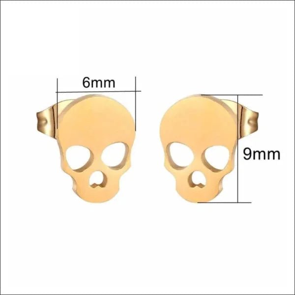 Stalen Doodshoofd Oorbellen - Goudkleurig-9x6mm -