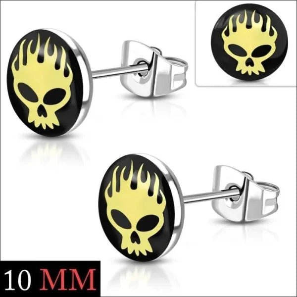Stalen Doodshoofd Oorbellen - Goudkleurig-9x6mm -