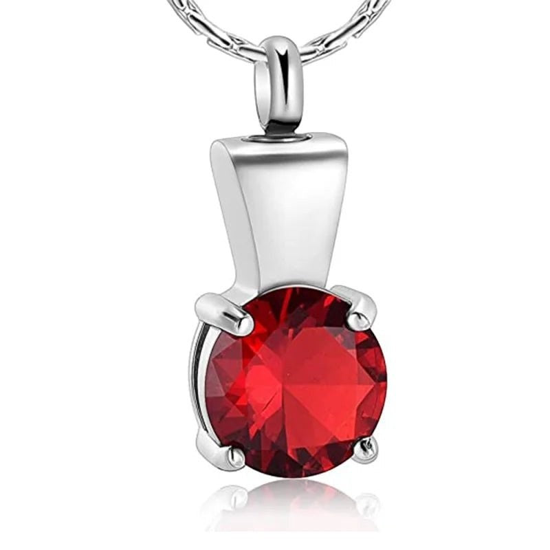 Ashanger met Rode Zirkonia Zilverkleurig RVS &acirc;&euro;&ldquo; 28x12mm Gedenksieraad - Unisex
