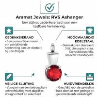 Ashanger met Rode Zirkonia Zilverkleurig RVS &acirc;&euro;&ldquo; 28x12mm Gedenksieraad - Unisex