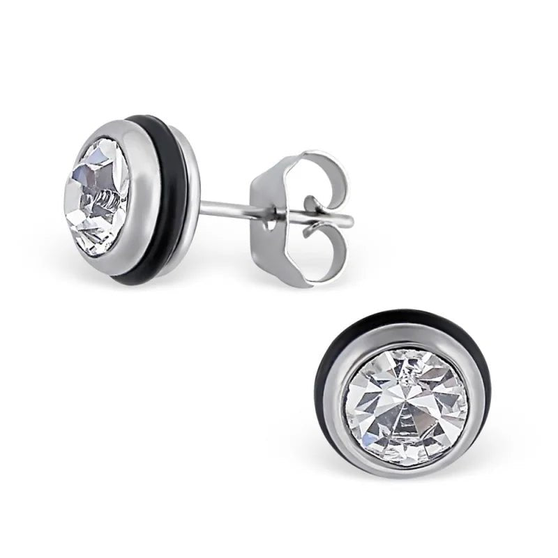 Ronde Rubber Oorbellen met 8mm Transparant Kristal -