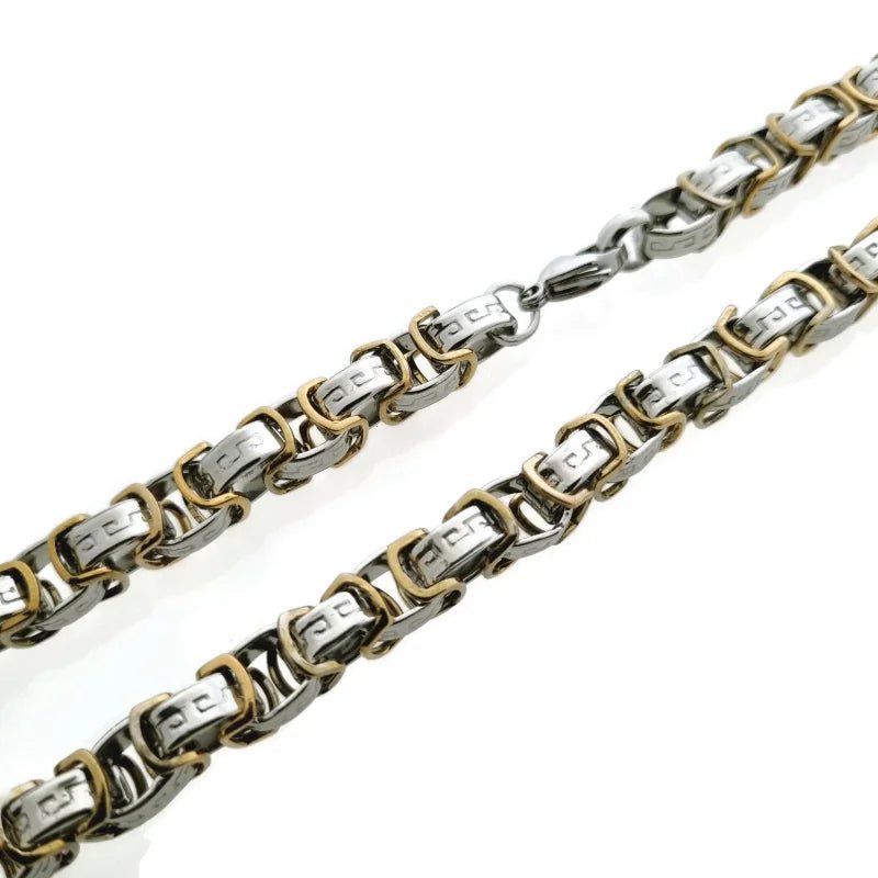 RVS Koningsketting Grieks Motief 55cm - Stoere Ketting Man - Bicolor-koningsschakel - Heren
