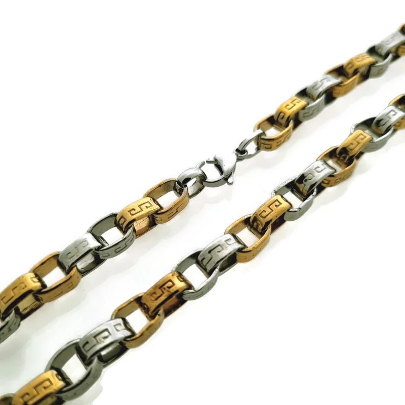 RVS Koningsketting Grieks Motief 55cm - Stoere Ketting Man - Bicolor-koningsschakel - Heren